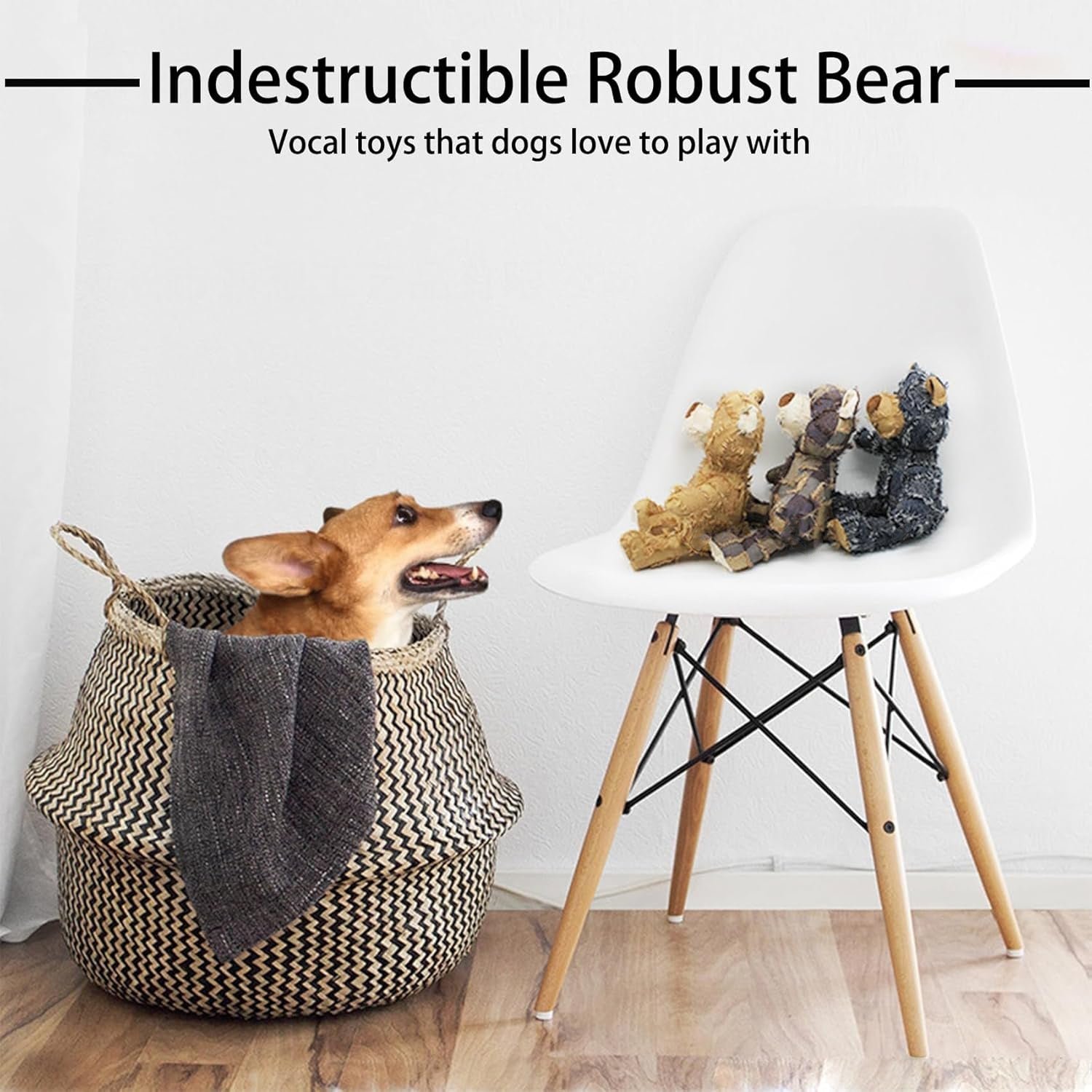 HKM-863315 Durable Indestructible Bear Squeaky Toy for Heavy Chewers - Interactive Dog Toy for All Sizes