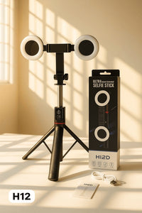 HKM-863379 Tripod Selfie Stick with Bluetooth Remote and Dual LED Ring Lights 1.7m Extendable Pole