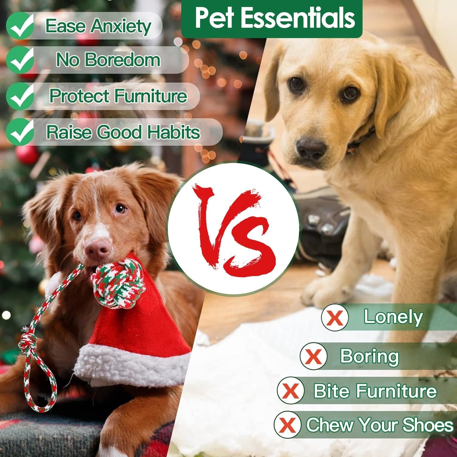 HKM-863571 Set of 5 Christmas-Themed Rope Chew Toys for Small to Medium Dogs, Safe and Durable Pet Interactive Toys for Training and Teething