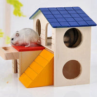 HKM-863763 Double-Storey Colorful Wooden House for Small Pets - 15.5cm Length, 7.5cm Width, 15cm Height