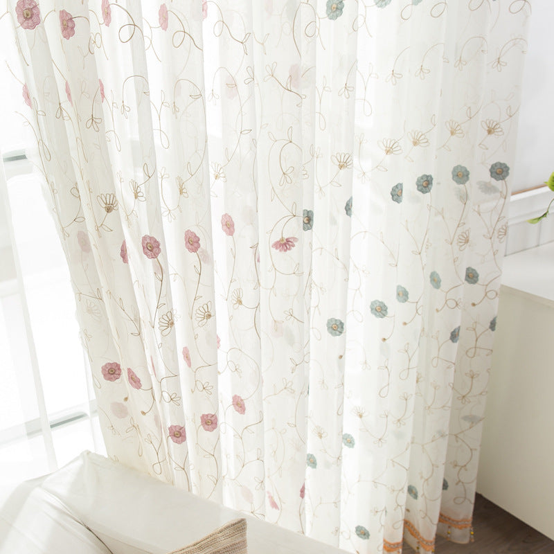 HKM-863827 Garden Embroidered Polyester-Linen Window Screen