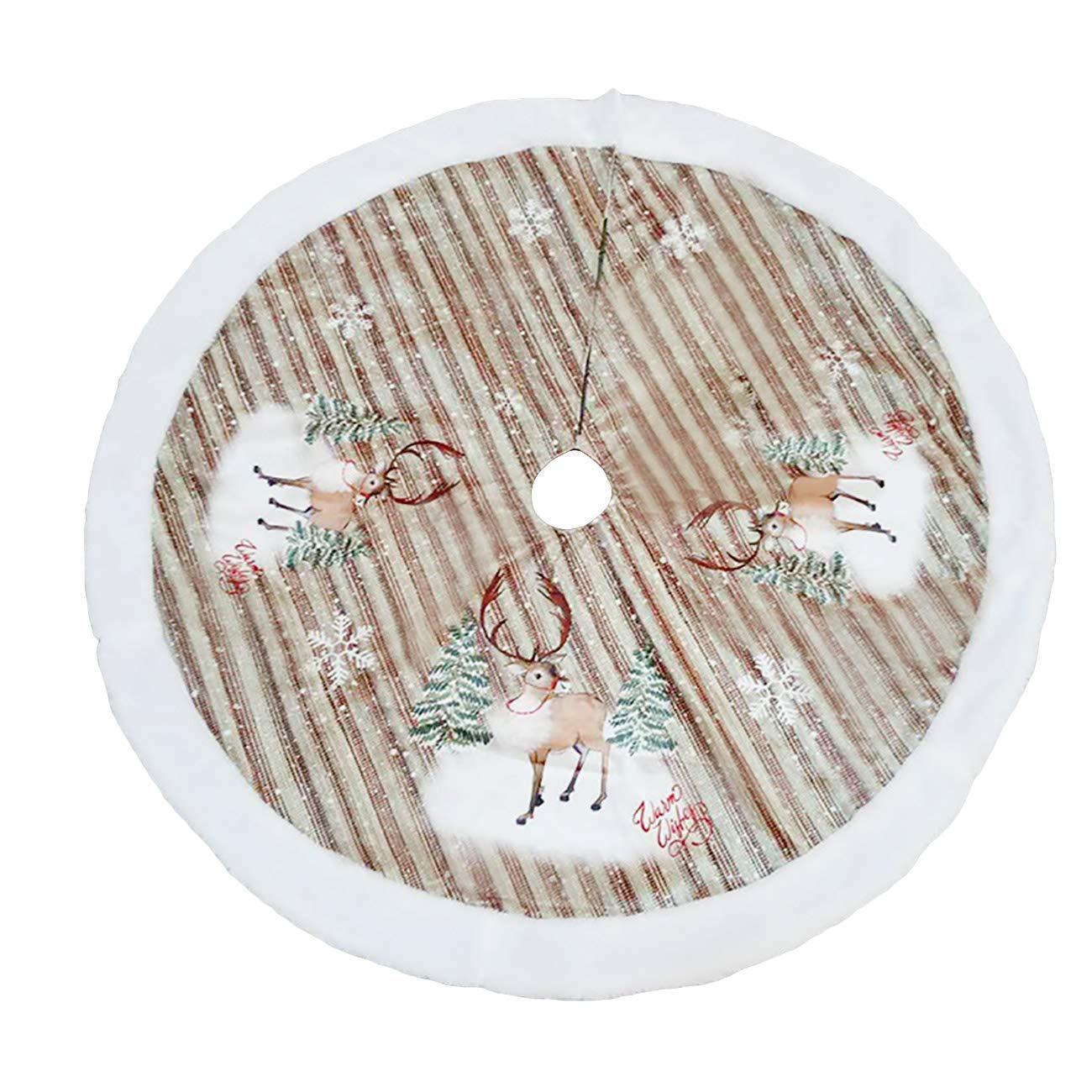 HKM-863891 Old Man Christmas Tree Skirt 98cm Flannel with Reindeer and Bells