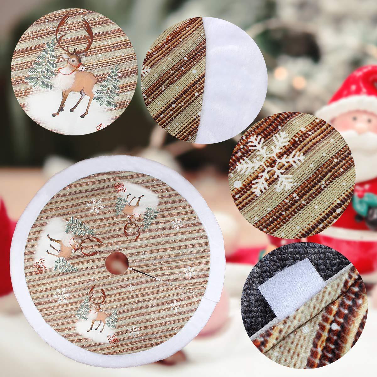 HKM-863891 Old Man Christmas Tree Skirt 98cm Flannel with Reindeer and Bells