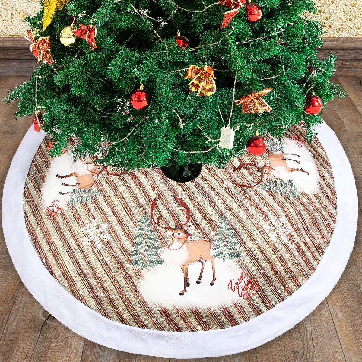 HKM-863891 Old Man Christmas Tree Skirt 98cm Flannel with Reindeer and Bells