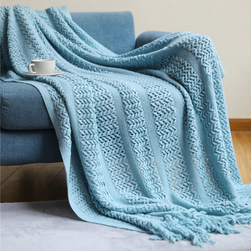 HKM-864083 Modern Striped Knitted Sofa Blanket in Polyacrylonitrile Fiber, 127x152+10CM
