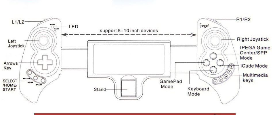 HKM-864147 Wireless Bluetooth Game Controller with Telescopic Stand for Mobile Phones and Tablets – Compatible with Android and iOS