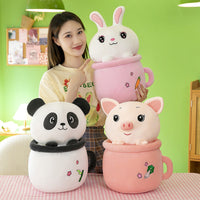 HKM-864275 Cute Milk Tea Plush Doll Pillow - Rabbit, Panda, Pig Designs - 50cm Flannel for Youth