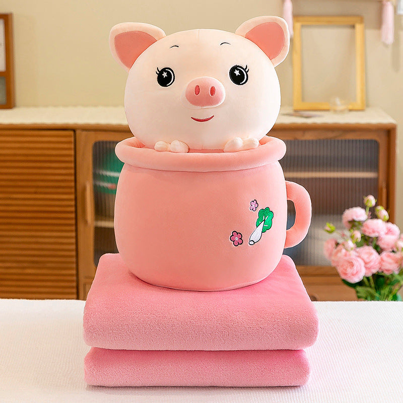 HKM-864275 Cute Milk Tea Plush Doll Pillow - Rabbit, Panda, Pig Designs - 50cm Flannel for Youth
