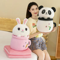 HKM-864275 Cute Milk Tea Plush Doll Pillow - Rabbit, Panda, Pig Designs - 50cm Flannel for Youth