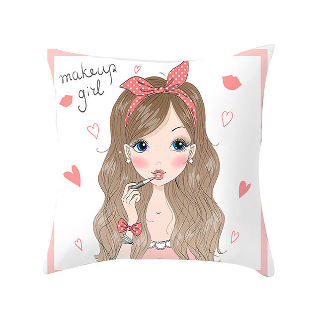 HKM-864339 Cartoon Pretty Girl Pillow Cushion Cover in Peach Skin – 45x45cm, Multiple Colors Available