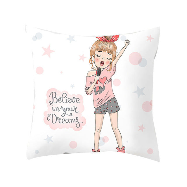 HKM-864339 Cartoon Pretty Girl Pillow Cushion Cover in Peach Skin – 45x45cm, Multiple Colors Available