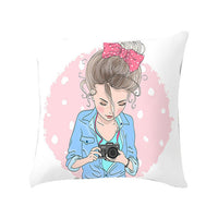HKM-864339 Cartoon Pretty Girl Pillow Cushion Cover in Peach Skin – 45x45cm, Multiple Colors Available