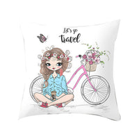 HKM-864339 Cartoon Pretty Girl Pillow Cushion Cover in Peach Skin – 45x45cm, Multiple Colors Available