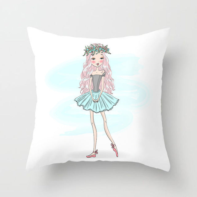 HKM-864339 Cartoon Pretty Girl Pillow Cushion Cover in Peach Skin – 45x45cm, Multiple Colors Available