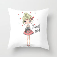 HKM-864339 Cartoon Pretty Girl Pillow Cushion Cover in Peach Skin – 45x45cm, Multiple Colors Available