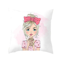 HKM-864339 Cartoon Pretty Girl Pillow Cushion Cover in Peach Skin – 45x45cm, Multiple Colors Available