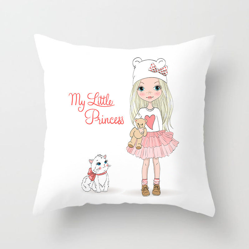 HKM-864339 Cartoon Pretty Girl Pillow Cushion Cover in Peach Skin – 45x45cm, Multiple Colors Available
