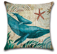 HKM-864403 Blue Wind Sea Life Cartoon Linen Pillowcase, 45x45cm, Ideal for Living Room, Bedroom, and Children's Room