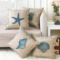 HKM-864403 Blue Wind Sea Life Cartoon Linen Pillowcase, 45x45cm, Ideal for Living Room, Bedroom, and Children's Room