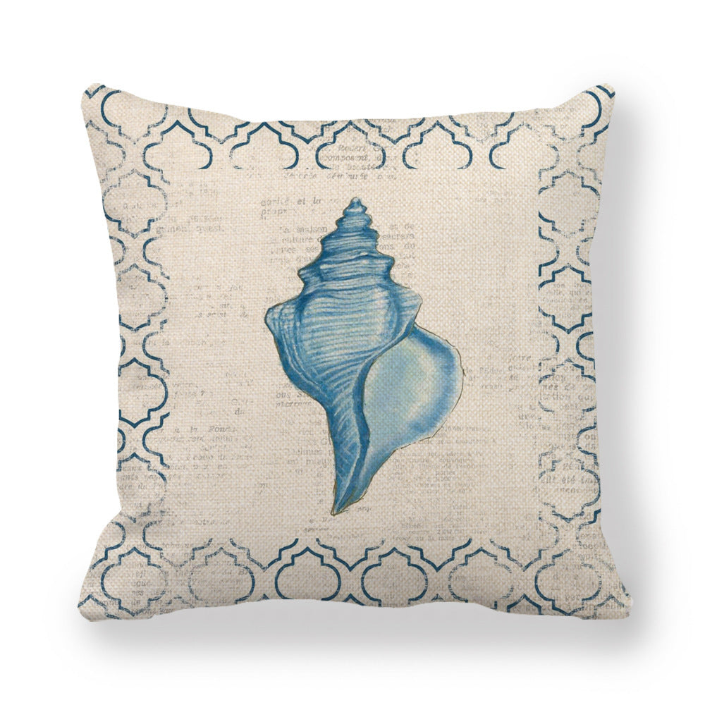 HKM-864403 Blue Wind Sea Life Cartoon Linen Pillowcase, 45x45cm, Ideal for Living Room, Bedroom, and Children's Room