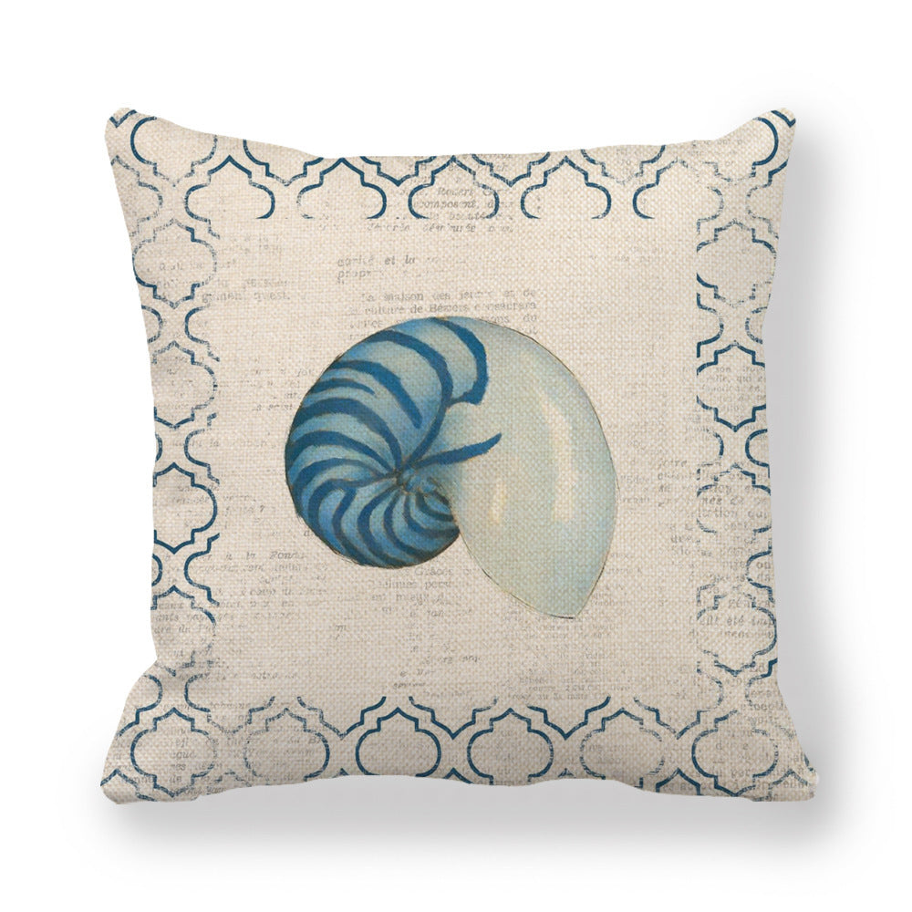 HKM-864403 Blue Wind Sea Life Cartoon Linen Pillowcase, 45x45cm, Ideal for Living Room, Bedroom, and Children's Room