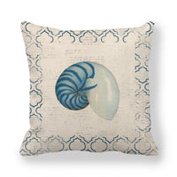 HKM-864403 Blue Wind Sea Life Cartoon Linen Pillowcase, 45x45cm, Ideal for Living Room, Bedroom, and Children's Room