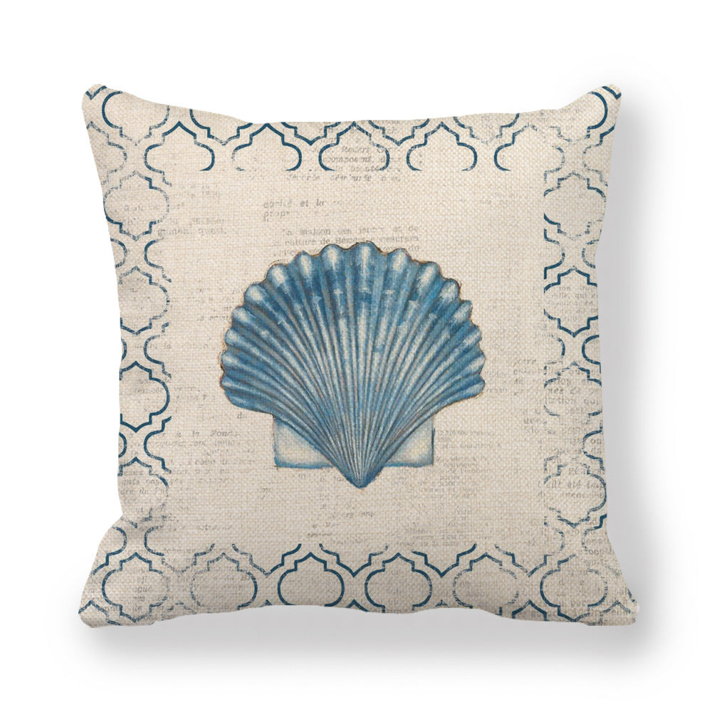 HKM-864403 Blue Wind Sea Life Cartoon Linen Pillowcase, 45x45cm, Ideal for Living Room, Bedroom, and Children's Room