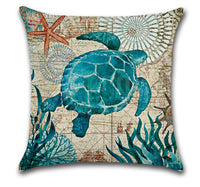 HKM-864403 Blue Wind Sea Life Cartoon Linen Pillowcase, 45x45cm, Ideal for Living Room, Bedroom, and Children's Room