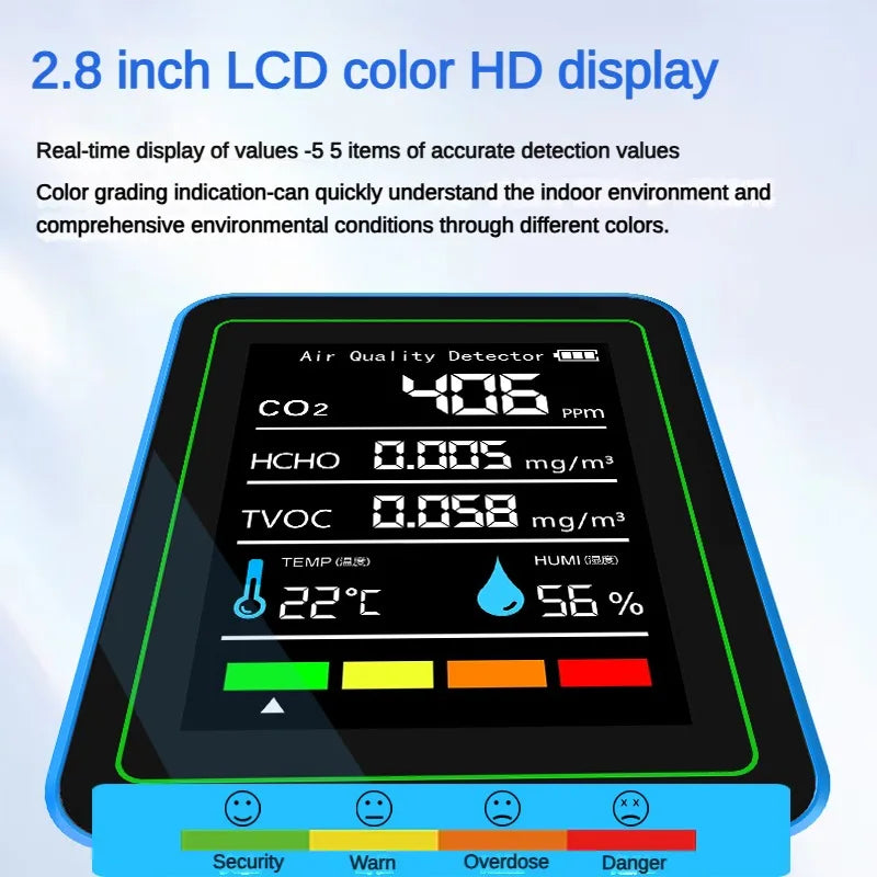 KTX-864467 Indoor Air Quality Monitor CO2 Meter with Temperature and Humidity Detection