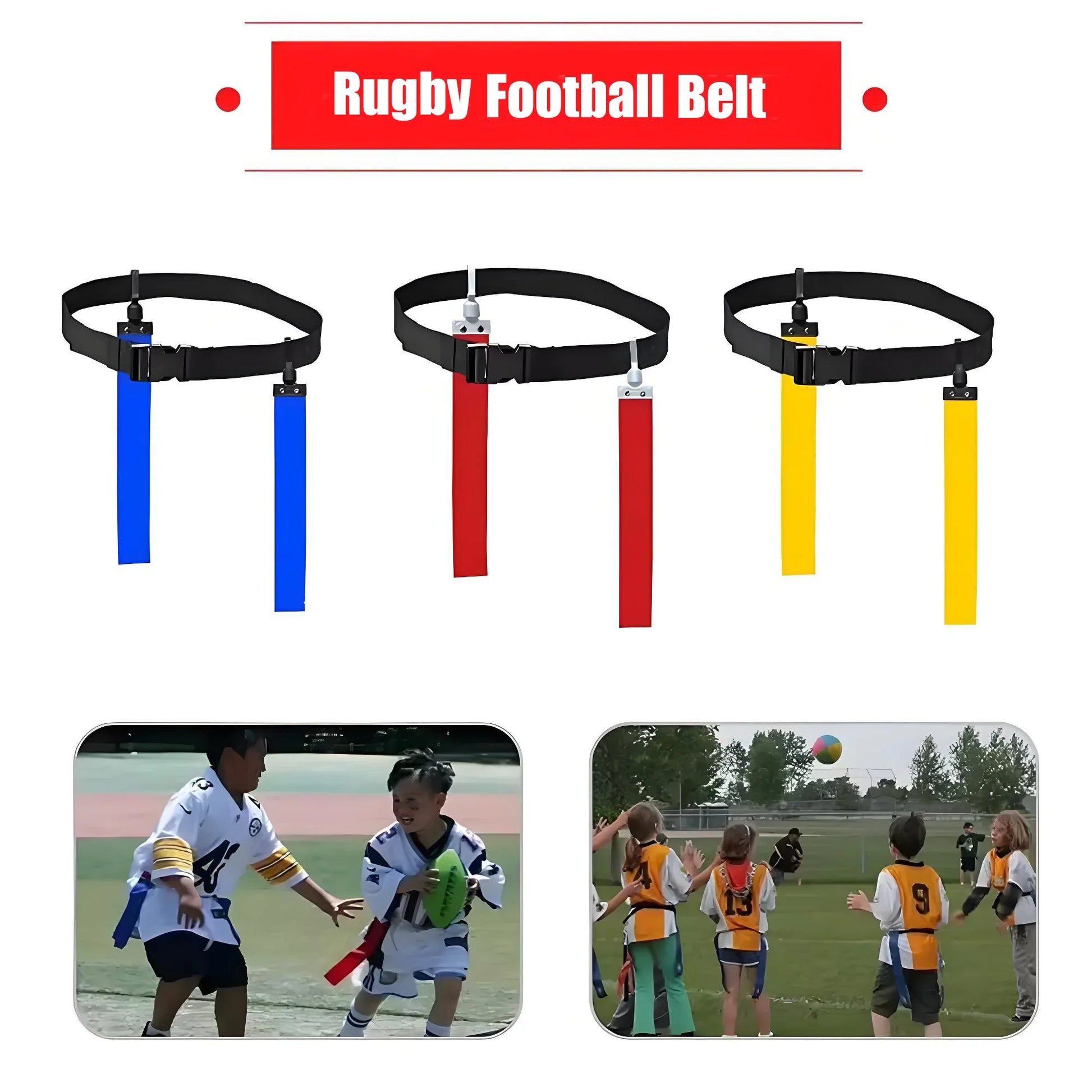 HKM-864531 Adjustable Detachable Flag Football Belts with Air Buckle and Colorful Ribbons for Training