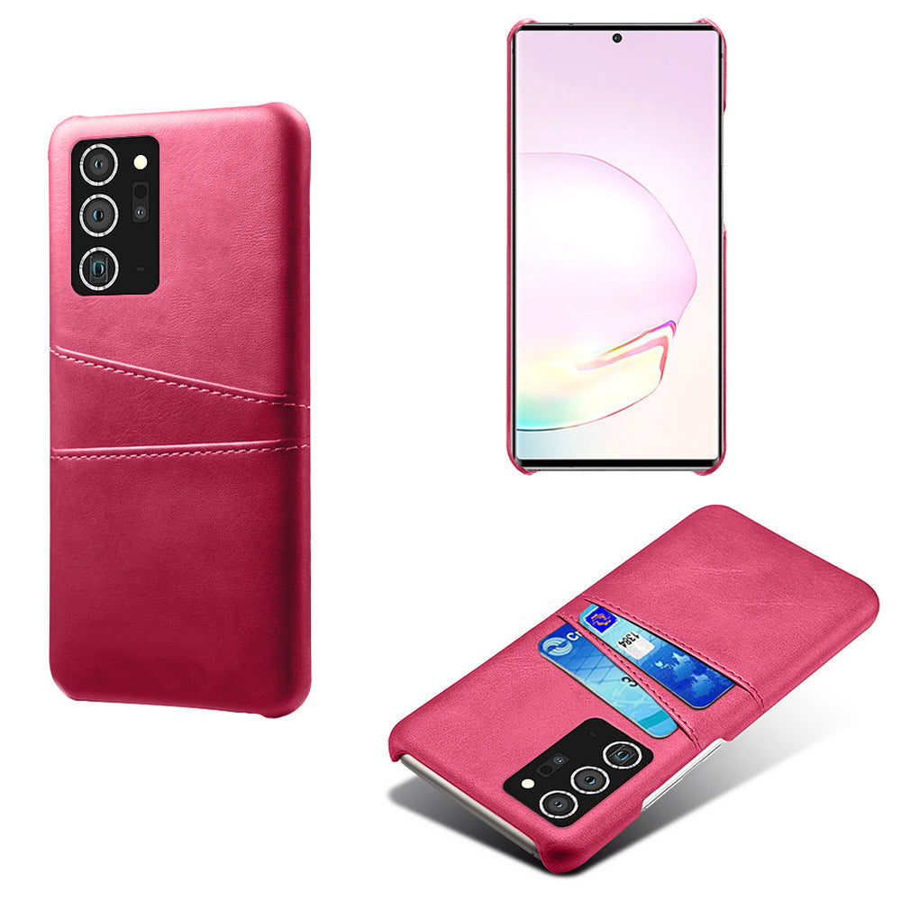 HKM-864531 Double Card Back Cover Phone Case for Samsung - PC and Leather Material, Solid Color Options
