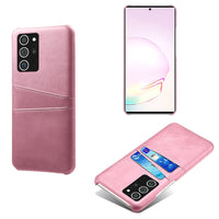 HKM-864531 Double Card Back Cover Phone Case for Samsung - PC and Leather Material, Solid Color Options