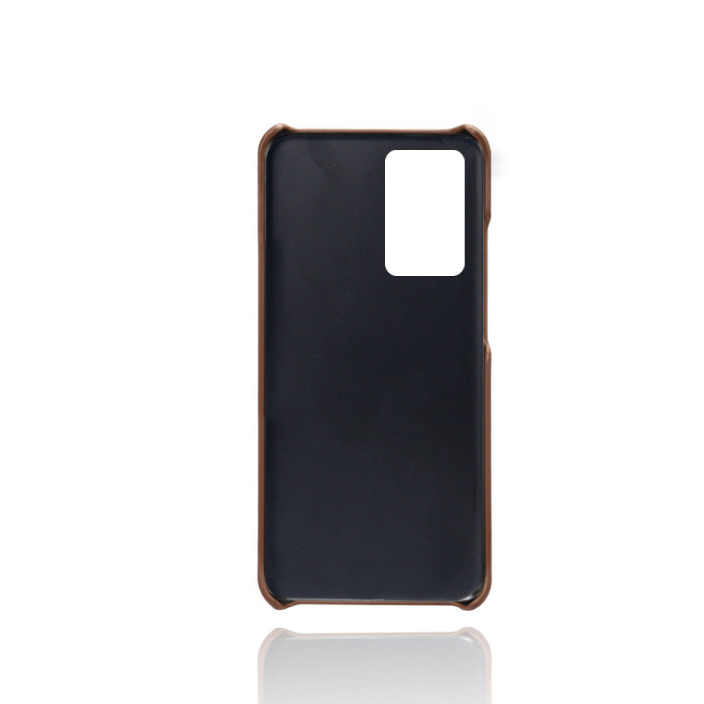 HKM-864531 Double Card Back Cover Phone Case for Samsung - PC and Leather Material, Solid Color Options