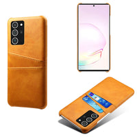 HKM-864531 Double Card Back Cover Phone Case for Samsung - PC and Leather Material, Solid Color Options