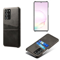 HKM-864531 Double Card Back Cover Phone Case for Samsung - PC and Leather Material, Solid Color Options