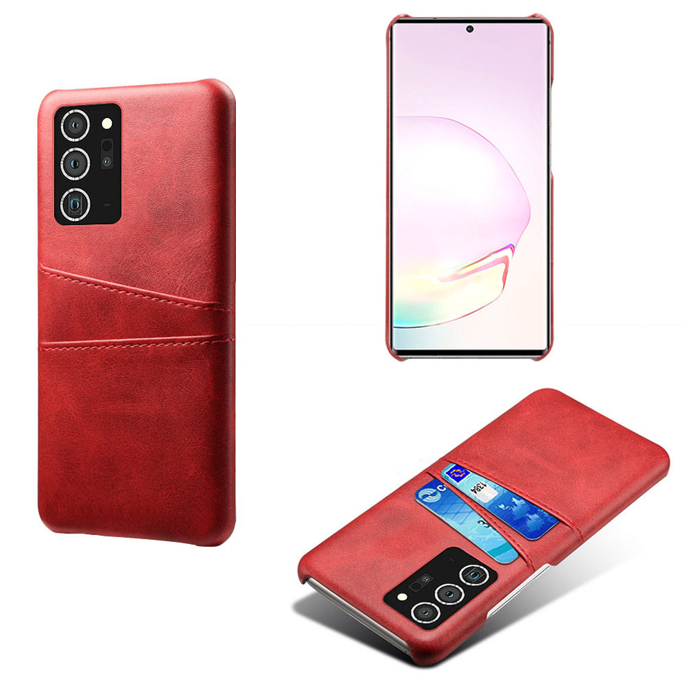 HKM-864531 Double Card Back Cover Phone Case for Samsung - PC and Leather Material, Solid Color Options