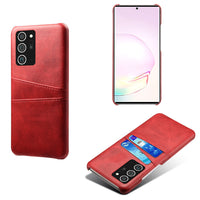 HKM-864531 Double Card Back Cover Phone Case for Samsung - PC and Leather Material, Solid Color Options