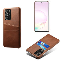 HKM-864531 Double Card Back Cover Phone Case for Samsung - PC and Leather Material, Solid Color Options