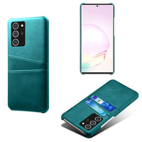 HKM-864531 Double Card Back Cover Phone Case for Samsung - PC and Leather Material, Solid Color Options