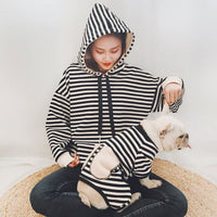 HKM-864595 Striped Four-Legged Padded Sweater for Pets in Black, Khaki, and Red