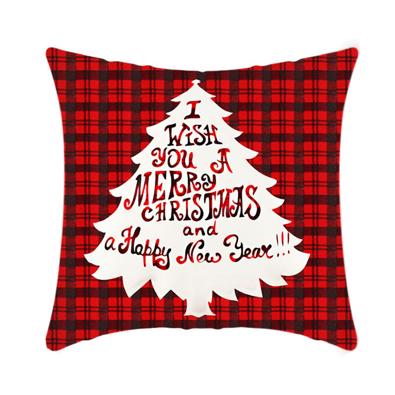 HKM-864659 Christmas Elk and Santa Claus Short Plush Cushion Cover - 45cm Decorative Pillowcase for Home Decor