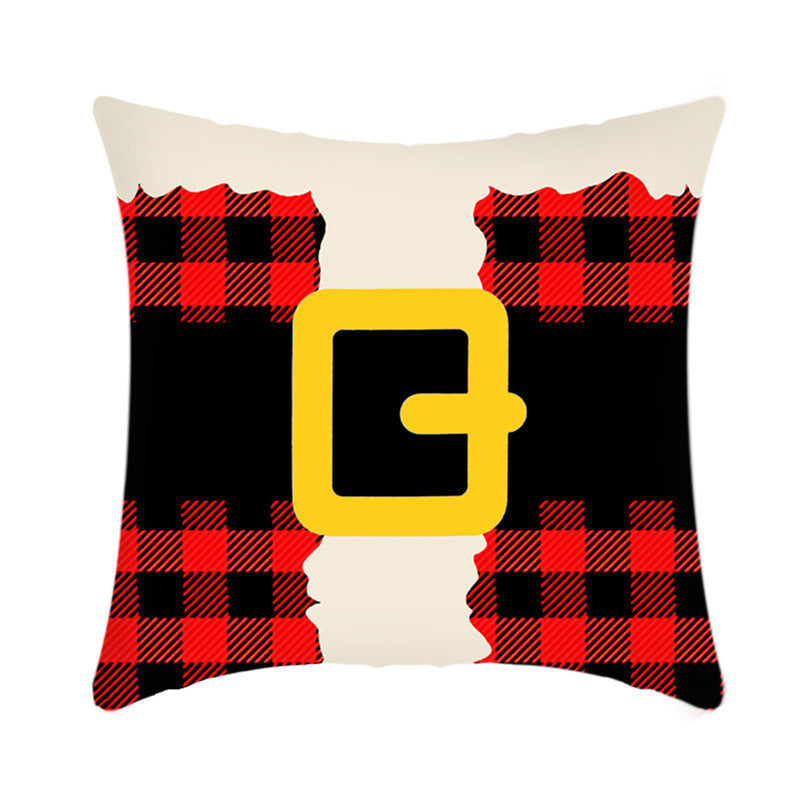 HKM-864659 Christmas Elk and Santa Claus Short Plush Cushion Cover - 45cm Decorative Pillowcase for Home Decor