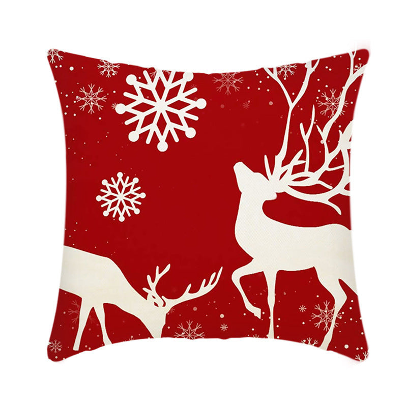 HKM-864659 Christmas Elk and Santa Claus Short Plush Cushion Cover - 45cm Decorative Pillowcase for Home Decor