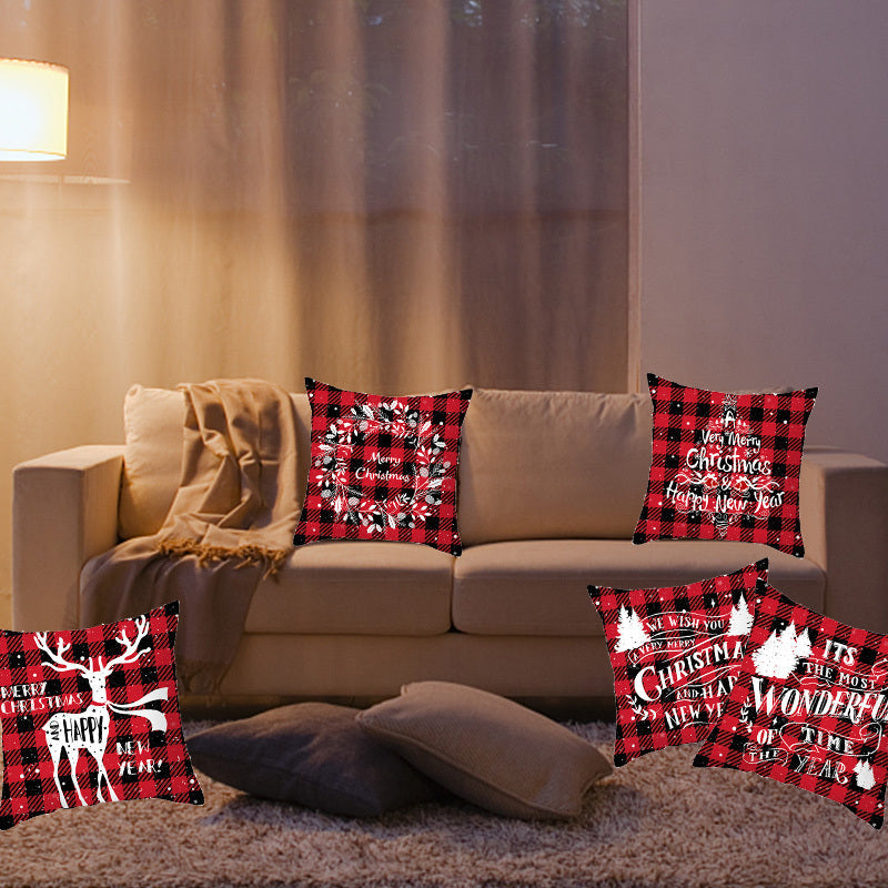 HKM-864659 Christmas Elk and Santa Claus Short Plush Cushion Cover - 45cm Decorative Pillowcase for Home Decor
