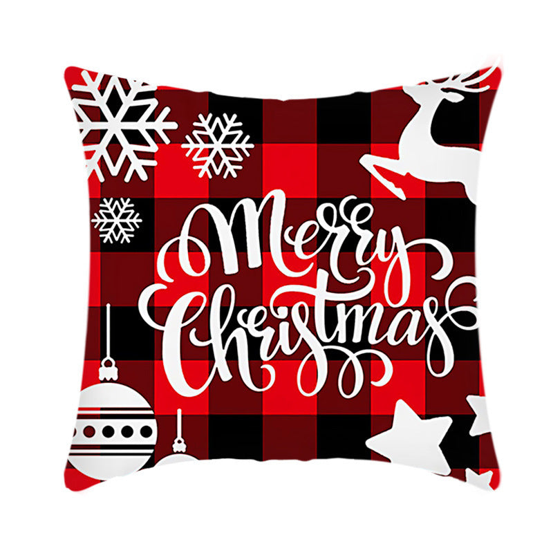 HKM-864659 Christmas Elk and Santa Claus Short Plush Cushion Cover - 45cm Decorative Pillowcase for Home Decor