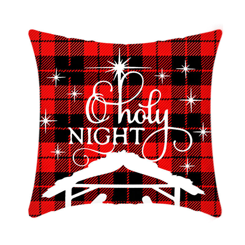 HKM-864659 Christmas Elk and Santa Claus Short Plush Cushion Cover - 45cm Decorative Pillowcase for Home Decor