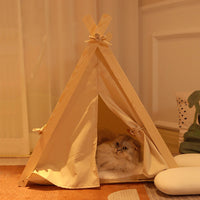 HKM-864787 Removable and Washable Striped Canvas Cat Tent with Solid Wood Frame - Large Size