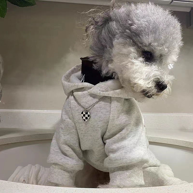 HKM-864851 Light Gray Velvet Retro Hoodie for Small to Large Dogs