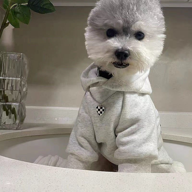 HKM-864851 Light Gray Velvet Retro Hoodie for Small to Large Dogs