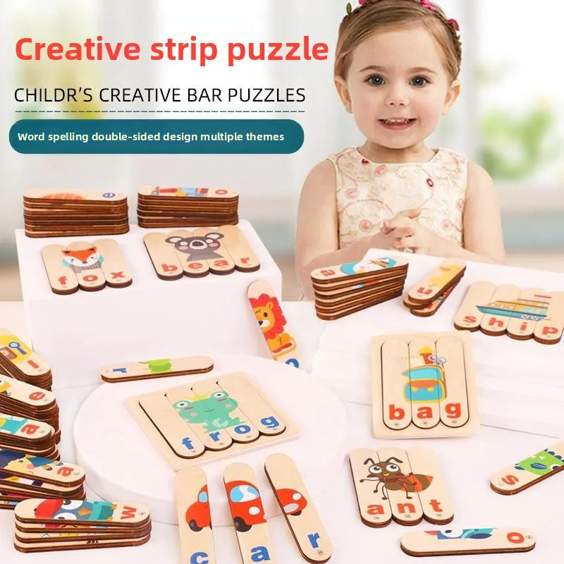 KTX-864851 Wooden Letter Matching Puzzle for Kids - Animal Themed Word Game for Early Learning